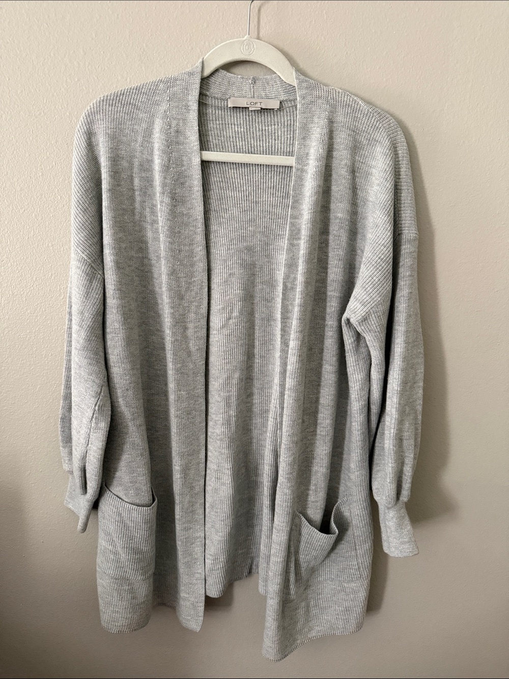 LOFT Light Gray Open-Front Knit Cardigan